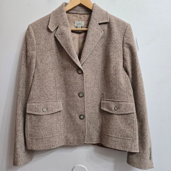 LL Bean Womens Equestrian Country Old Money Wool Silk Mottled Tweed Jacket LP - Picture 1 of 12